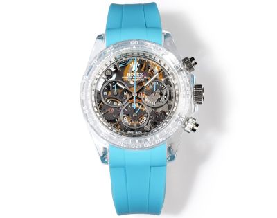 TW Factory Rolex Daytona 40*12.4mm 4802 Movement Blue Rubber Strap Transparent Case Luminous Watch